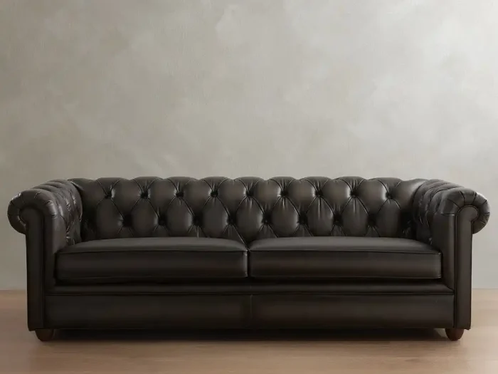 Chesterfield Roll Arm Leather Sofa (65"–96")